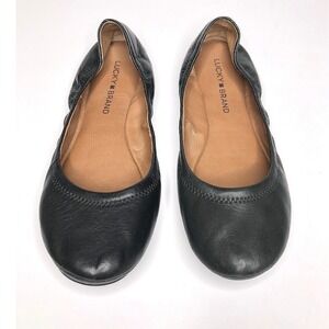 Lucky Brand Emmie Black Leather Ballet Flats Womens Size 8.5M Slip On Comfort